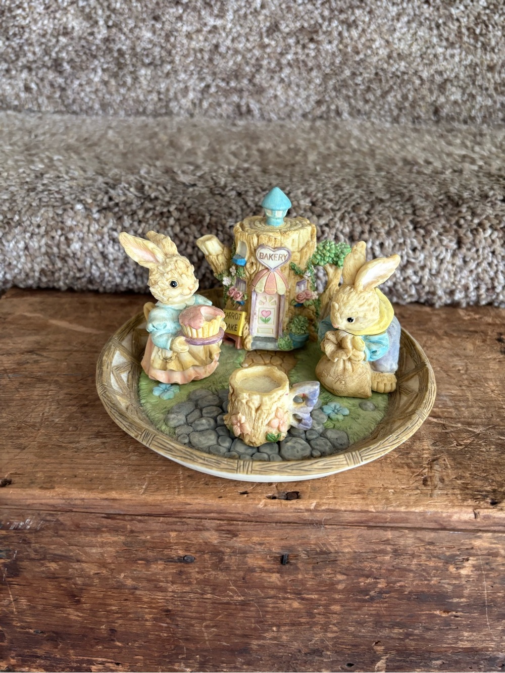 Hand-Painted Bunny Bakery Decorative Figurine in Pastel Colors